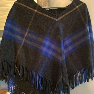 Burberry Shawl. Cashmere. Blue plaid. One size.
